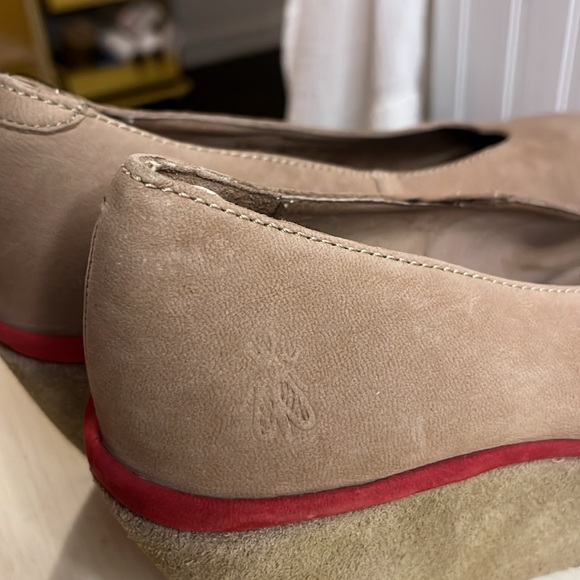 Fly London Suede Platform Wedge Heels Tan with Red Trim - Picture 6 of 11